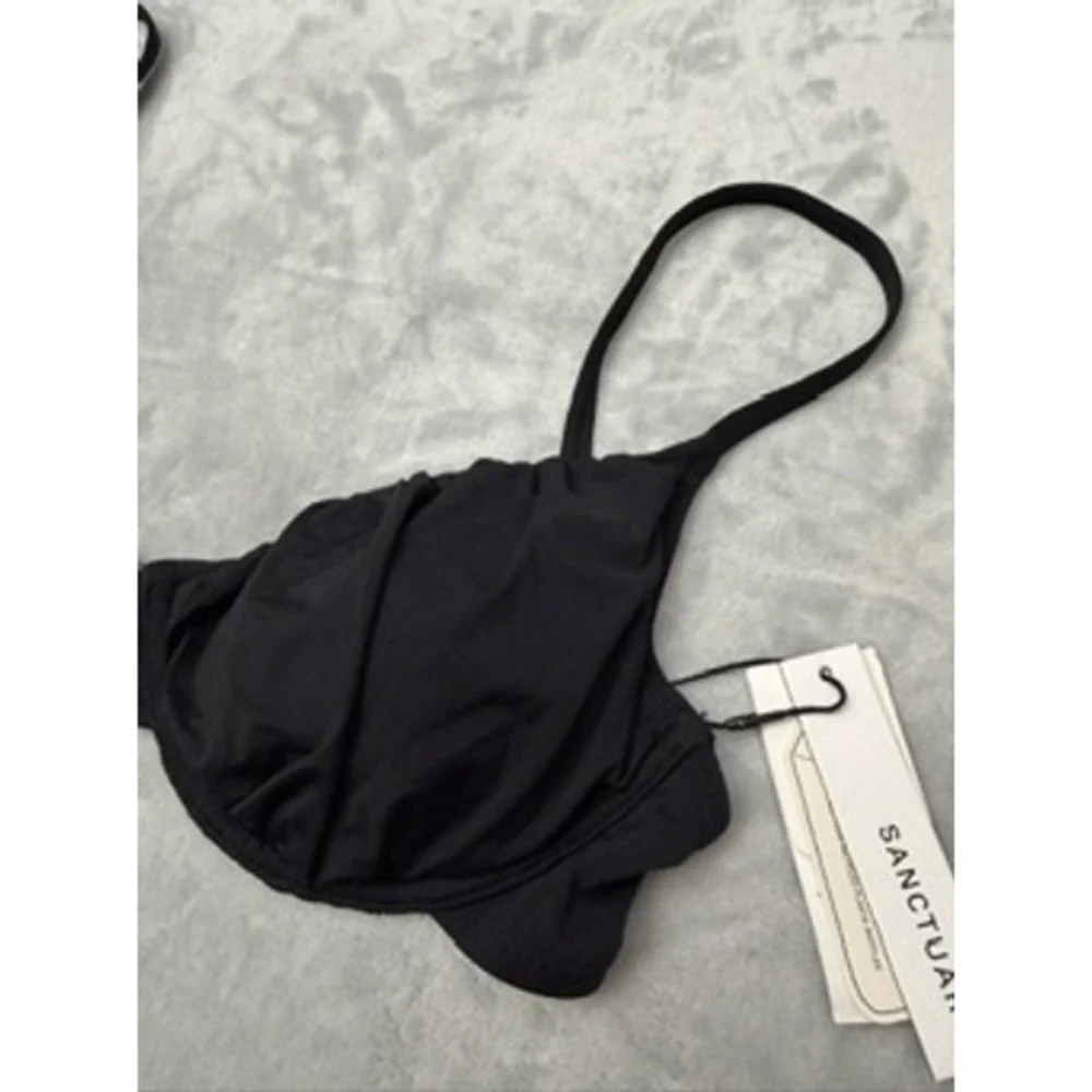 NWT Sanctuary Bikini Top Womens Black Underwire Recycled Polyester L $65.00